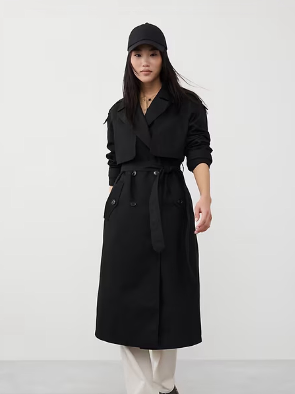 NWT Banana Republic Black Timeless Trench Coat Size Petite XS